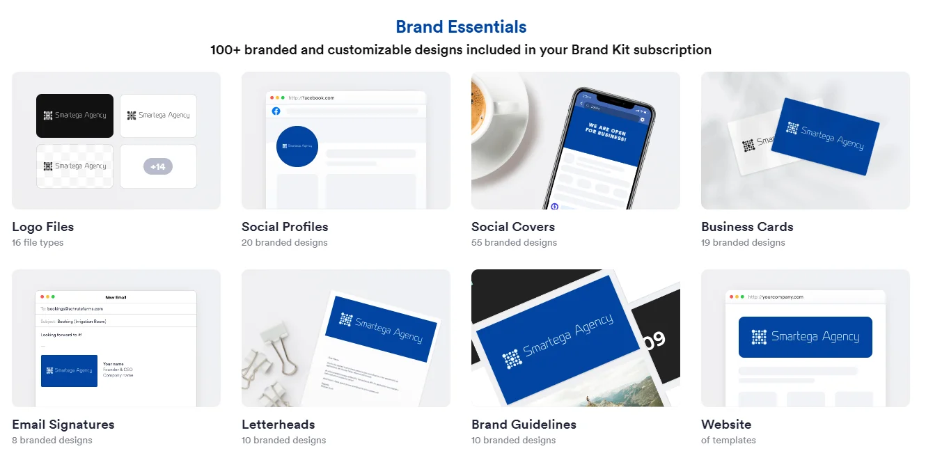 Looka - Branding Essentials - Logo, cartes de visite, signatures d'email, en-têtes de lettre et site web