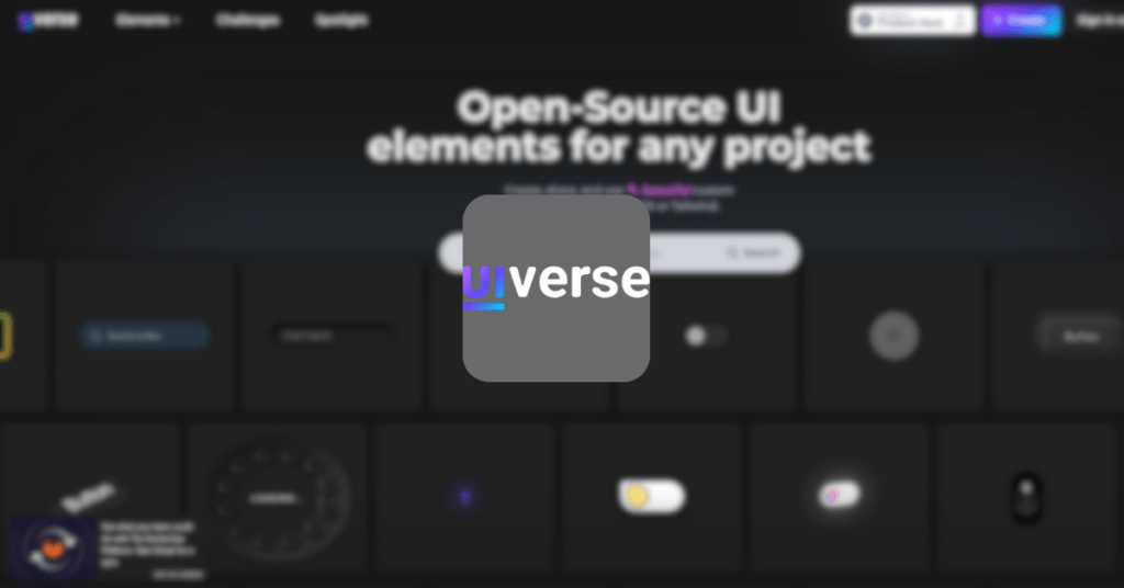 Capture d'écran du site Web Uiverse, montrant une interface utilisateur colorée et moderne.