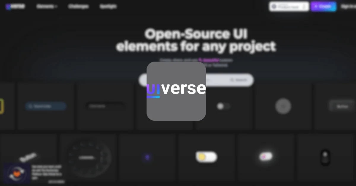 Capture d'écran du site UIverse.io avec des éléments d'interface utilisateur en open source pour tout projet.